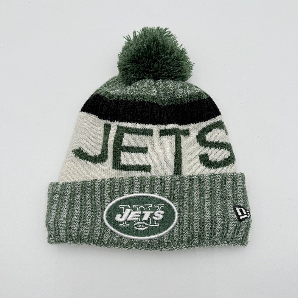New York Jets Beanie Adult OSFM Pom New Era NFL Hat Lined Wool Blend Hat EUC